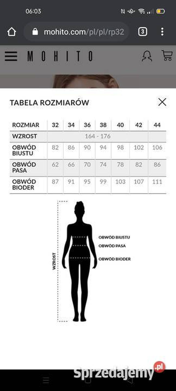 Tabela rozmiarów Mohito