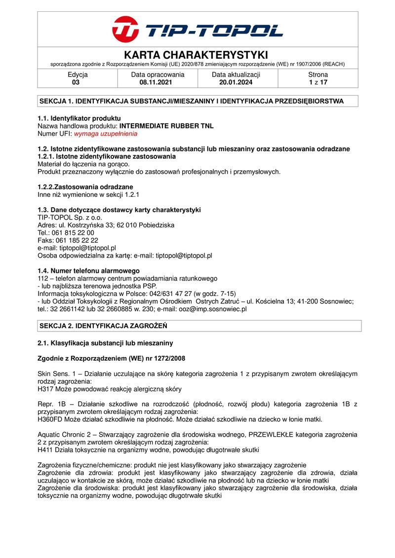 Karta charakterystyki lakieru do włosów